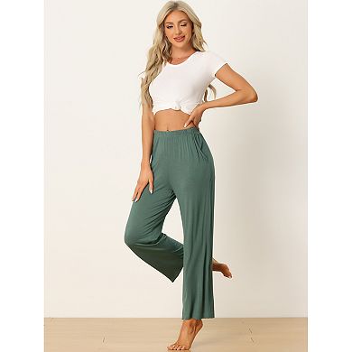 Women's Cotton Elastic Waist Wide Leg Straight Leg Sleep Pants 2Pcs