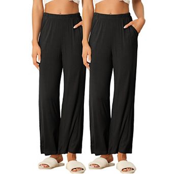 Women's Cotton Elastic Waist Wide Leg Straight Leg Sleep Pants 2 pc