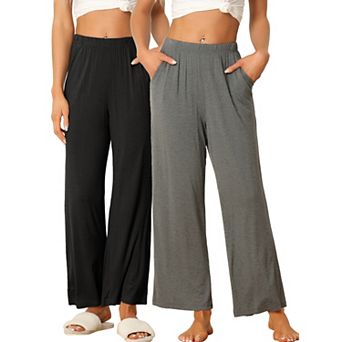 Women's Cotton Elastic Waist Wide Leg Straight Leg Sleep Pants 2 pc