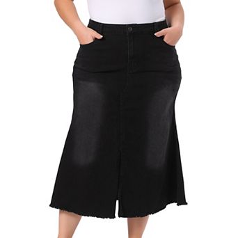 Women's Plus Size Denim Skirts Vintage High Waist A Line Fishtail Midi Jean Skirt with Pockets