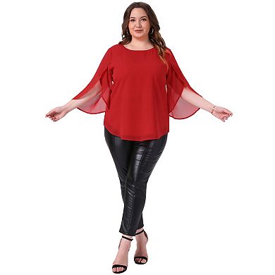 Plus Size Blouses for Women Flutter Petal Half 3/4 Sleeve Chiffon Top Loose Flowy Shirt