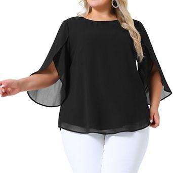 Plus Size Blouses for Women Flutter Petal Half 3/4 Sleeve Chiffon Top Loose Flowy Shirt