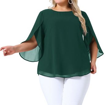 Plus Size Blouses for Women Flutter Petal Half 3/4 Sleeve Chiffon Top Loose Flowy Shirt