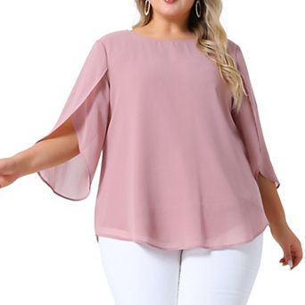 Plus Size Blouses for Women Flutter Petal Half 3/4 Sleeve Chiffon Top Loose Flowy Shirt