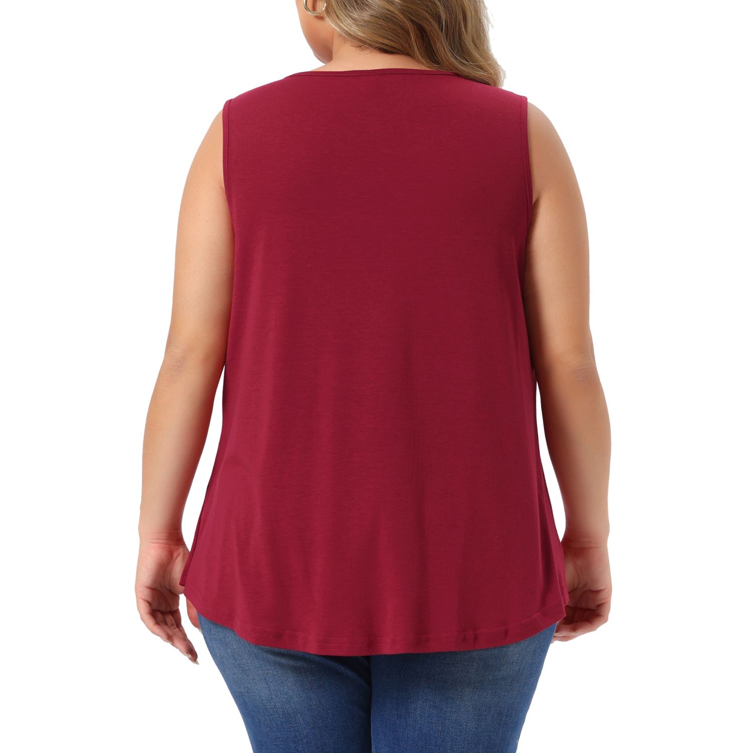 thumbnail image 2 of SweatyRocks Women's Plus Size Colorblock Criss Cross Tank Top - Patchwork Sleeveless Casual Tops 2 of 11