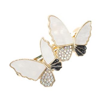 Colorful Rhinestones Butterfly French Barrette Hair Clips for Home Beige 1 pc