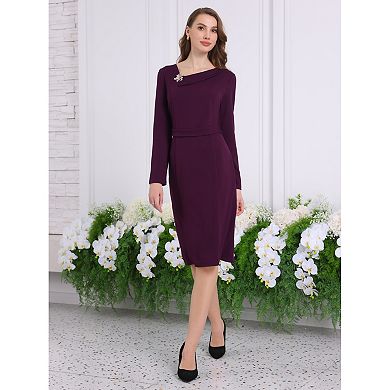 Women's Elegant Sheath Dress Asymmetrical Neckline Wear to Work Pencil Dresses