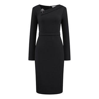 Women's Elegant Sheath Dress Asymmetrical Neckline Wear to Work Pencil Dresses