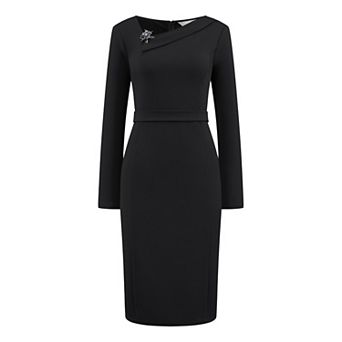 Women's Elegant Sheath Dress Asymmetrical Neckline Wear to Work Pencil Dresses