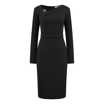 asymmetrical neckline sheath dress Kasper Women's Asymmetrical-Neck Sheath Dress, Regular & Petite - Fire Red