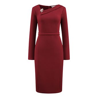 Women's Elegant Sheath Dress Asymmetrical Neckline Wear to Work Pencil Dresses