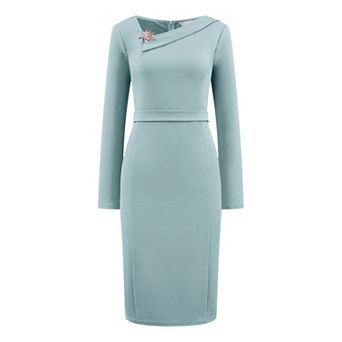Women's Elegant Sheath Dress Asymmetrical Neckline Wear to Work Pencil Dresses
