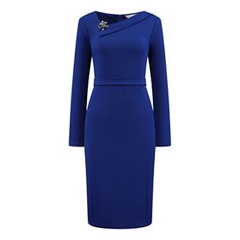 Women's Elegant Sheath Dress Asymmetrical Neckline Wear to Work Pencil Dresses