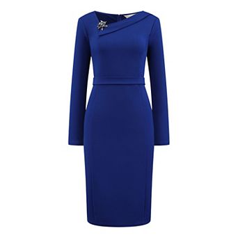 Women's Elegant Sheath Dress Asymmetrical Neckline Wear to Work Pencil Dresses