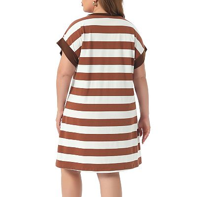 Plus Size Tunic Dress for Women Summer Short Sleeve Striped Casual T Shirt  Dress