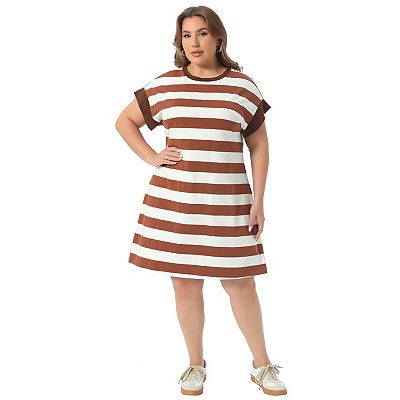 Plus Size Tunic Dress for Women Summer Short Sleeve Striped Casual T Shirt  Dress
