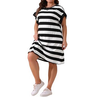 Plus Size Tunic Dress for Women Summer Short Sleeve Striped Casual T Shirt Dress