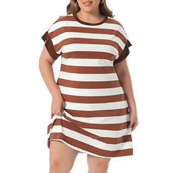 Plus Size Tunic Dress for Women Summer Short Sleeve Striped Casual T Shirt Dress