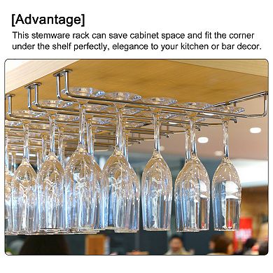 Wine Glass Rack Under Cabinet, 4 Pcs 10 Inch Stemware Wine Glass Hanging Rack