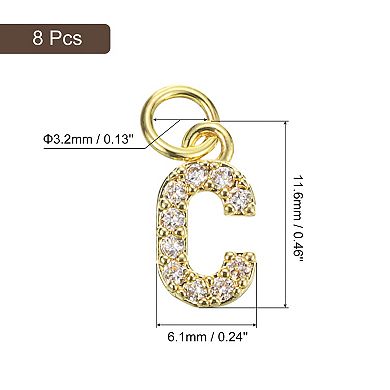 Rhinestone Letter Charm, 8 Pcs 3.2mm Copper Charm Alphabet Pendants