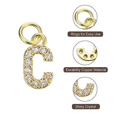 Rhinestone Letter Charm, 8 Pcs 3.2mm Copper Charm Alphabet Pendants