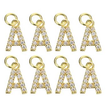 Rhinestone Letter Charm, 8 pc 3.2mm Copper Charm Alphabet Pendants