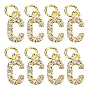Rhinestone Letter Charm, 8 pc 3.2mm Copper Charm Alphabet Pendants