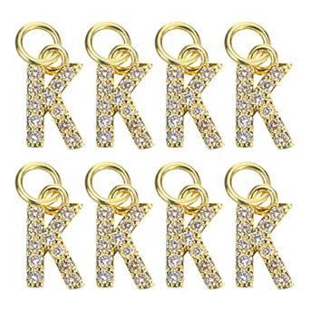 Rhinestone Letter Charm, 8 pc 3.2mm Copper Charm Alphabet Pendants