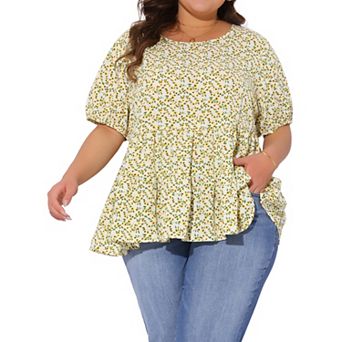 Plus Size Blouses for Women Short Sleeve Crew Neck Casual Babydoll Floral Tops