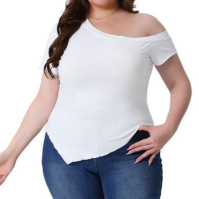 Women's Plus Size Summer Tops One Shoulder Short Sleeve Blouses Asymmetrical Hem Tee Top