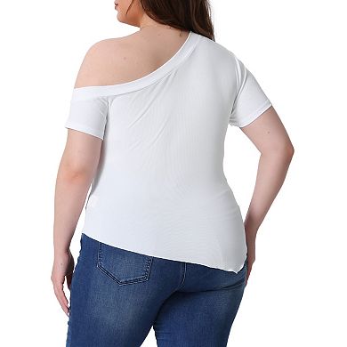 Women's Plus Size Summer Tops One Shoulder Short Sleeve Blouses Asymmetrical Hem Tee Top