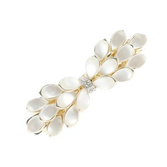 Phoenixs Flower French Barrette Hair Clips for Home Gold Tone White 1 pc