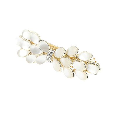 Phoenixs Flower French Barrette Hair Clips for Home Gold Tone White 1 Pc