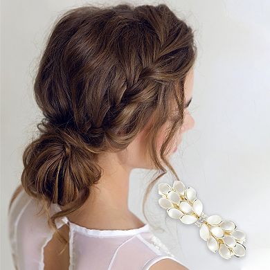 Phoenixs Flower French Barrette Hair Clips for Home Gold Tone White 1 Pc