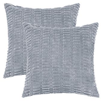 2 Pack Corduroy Decorative Throw Pillow Covers Soft Boho Solid Striped Cushion Covers 20" x 20"