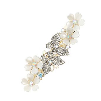 Double Butterfly Flower French Barrette Hair Clips for Home Beige 1 pc