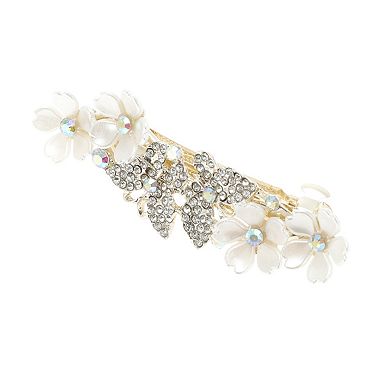 Double Butterfly Flower French Barrette Hair Clips for Home Beige 1 Pc