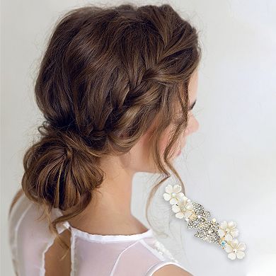 Double Butterfly Flower French Barrette Hair Clips for Home Beige 1 Pc