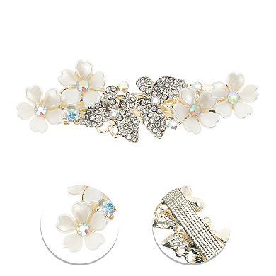 Double Butterfly Flower French Barrette Hair Clips for Home Beige 1 Pc