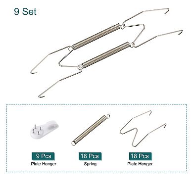 9Pcs Plate Hanger, 8 Inch Stainless Steel Invisible Wall Plate Hangers with 9Pcs Wall Hooks Silver