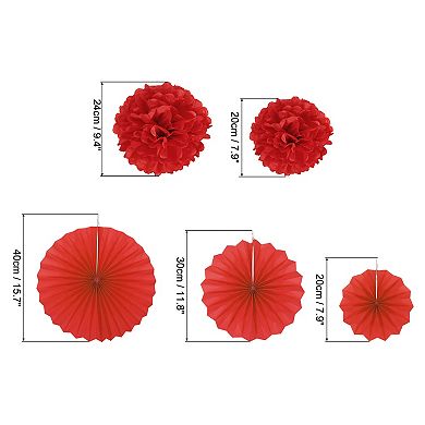 Hanging Paper Fans Set Paper Flower Decorations Round Pattern Paper Garlands Decoration 14 Pcs