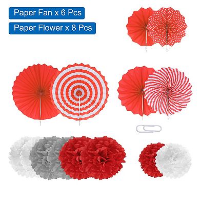 Hanging Paper Fans Set Paper Flower Decorations Round Pattern Paper Garlands Decoration 14 Pcs