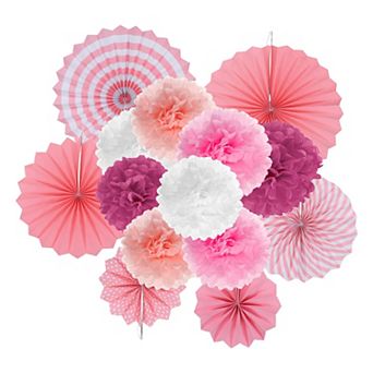 Hanging Paper Fans Set Paper Flower Decorations Round Pattern Paper Garlands Decoration 14 pc