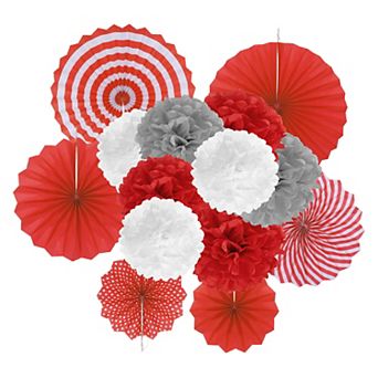 Hanging Paper Fans Set Paper Flower Decorations Round Pattern Paper Garlands Decoration 14 pc