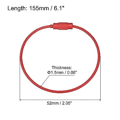 4Pack Cable Key Rings, 6-inch(155mm) Wire Keychain Twist Loops for Lanyards, Keychains, Luggage Tags