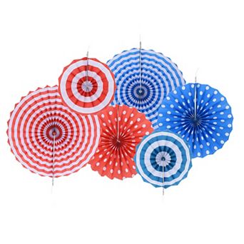 Hanging Paper Fans Set Round Pattern Paper Garlands Decoration for Decoration Blue Polka Dot 6 pc