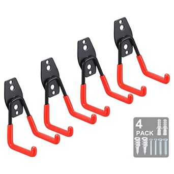 Garage Hooks, 4 Pack Wall Mount Garage Hanger Organizer Storage Hooks for Ladders Garden Tools