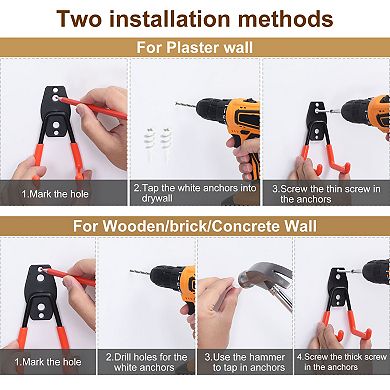 Garage Hooks, 4 Pack Wall Mount Garage Hanger Organizer Storage Hooks for Ladders Garden Tools
