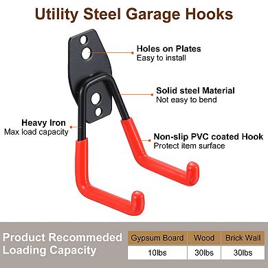 Garage Hooks, 4 Pack Wall Mount Garage Hanger Organizer Storage Hooks for Ladders Garden Tools