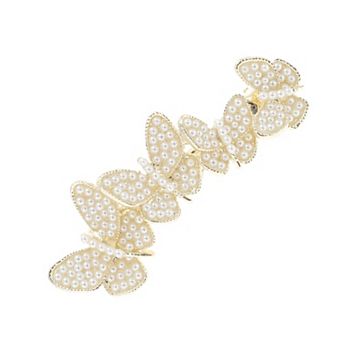 Butterfly Pearl French Barrette Hair Clips for Home Beige 1 pc
